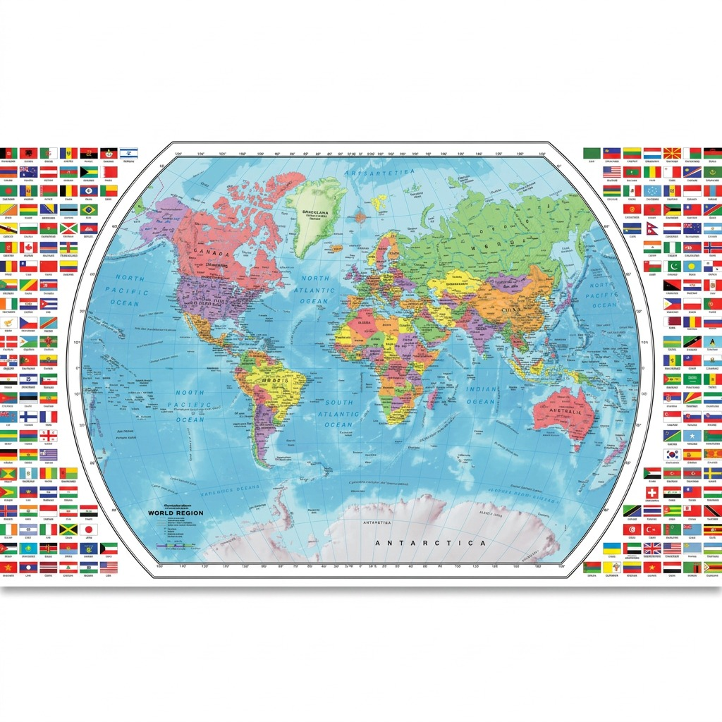 Pure, high-resolution hero shot of the Replogle Globes World Map Displayer, featuring the detailed 49-inch French world map, centered on a clean white background with a subtle shadow.