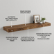 Feature callout image detailing the solid wood shelf with labels highlighting its specifications and key features.