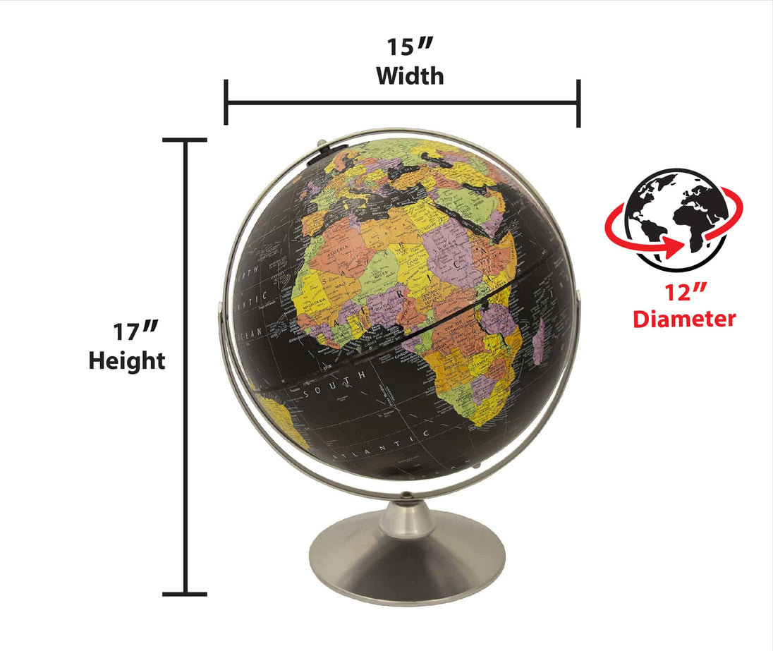 Starlight 12″ Black Desk – Replogle Globes – dimensions