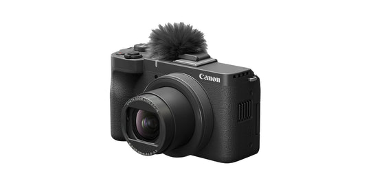 Canon PowerShot V1 - angled view with microphone