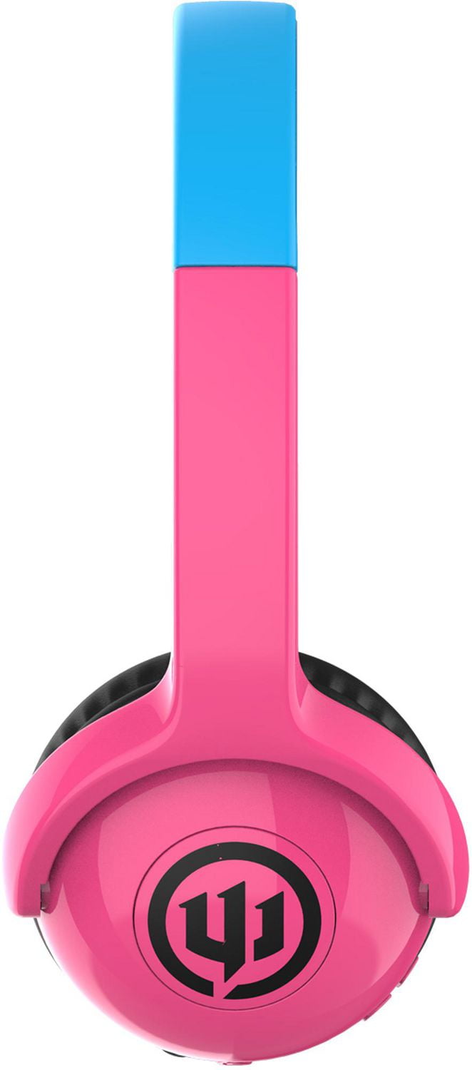 Wicked Audio Tricky Tike Candy Pink headphones, ear cup logo detail