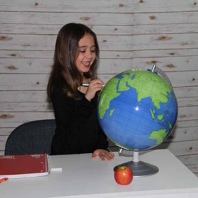 Geographer 12″ Write and Erase Globe for Kids Blue Desk – Replogle Globes – detail