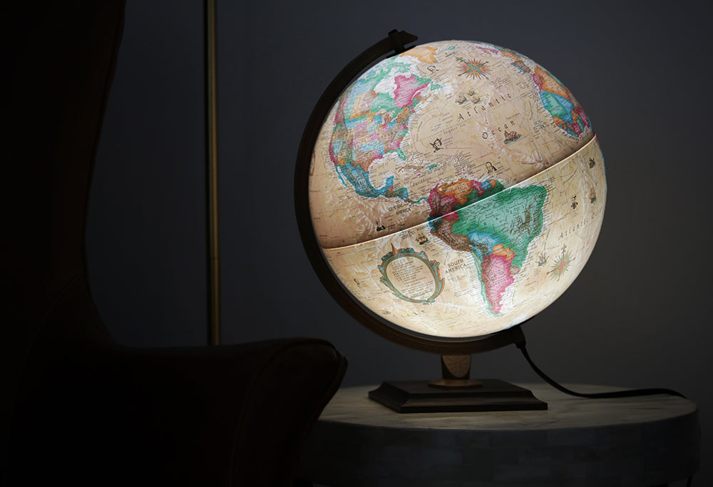 Carlyle 12″ Antique Ocean Illuminated Desk Globe (French) – Replogle Globes – illuminated