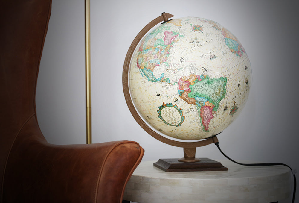 Carlyle 12″ Antique Illuminated Raised Relief Desk – Replogle Globes