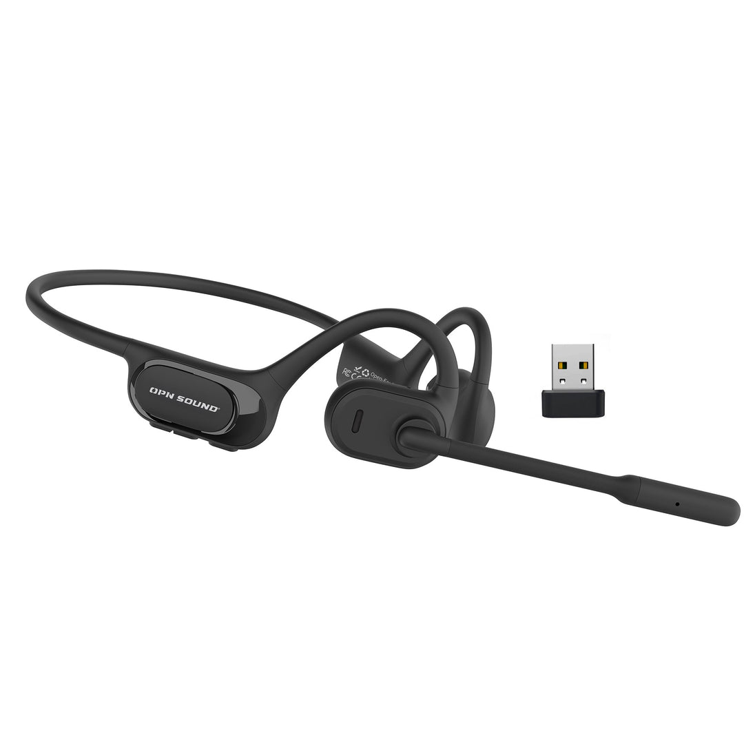 OPN Sound Chat Pro open-ear headset with boom mic and USB dongle