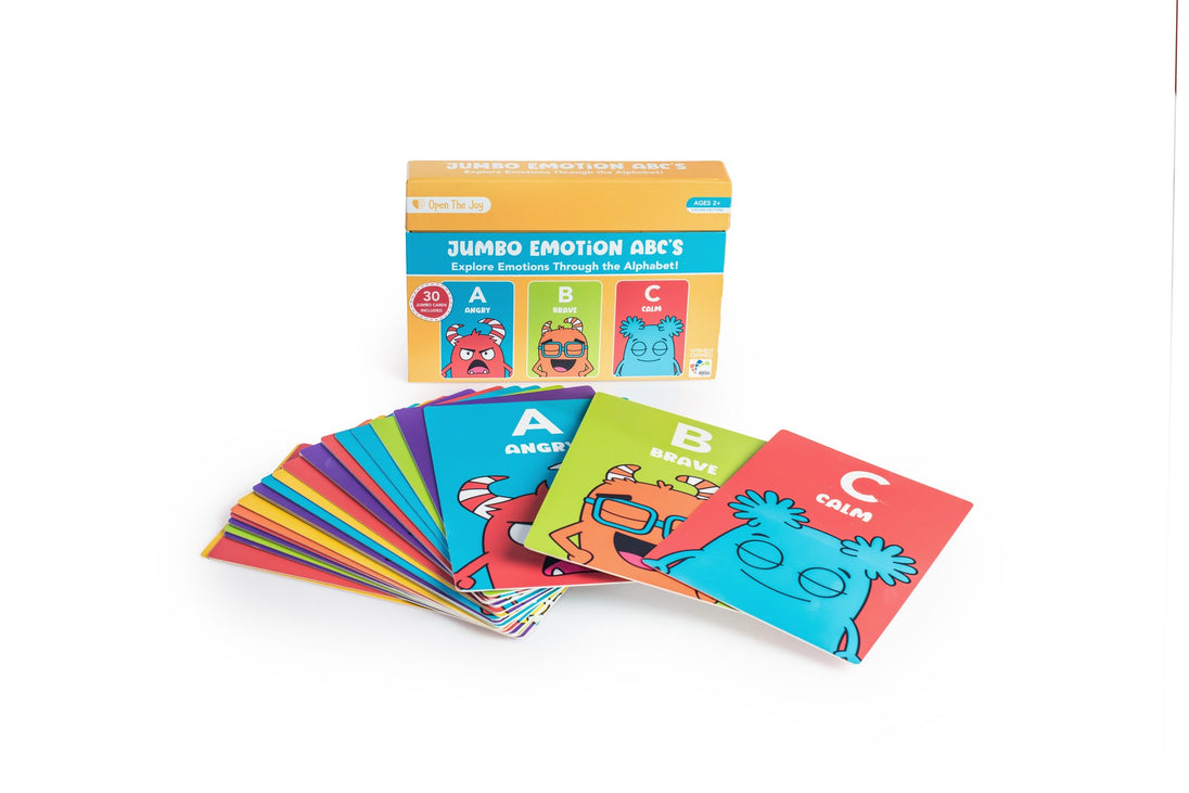 Jumbo ABC Emotion Cards box with the card deck fanned in front