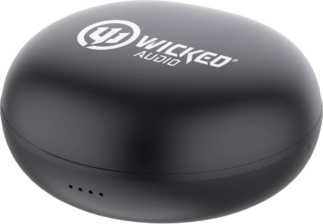 Wicked Audio Mojo 500 black charging case, closed