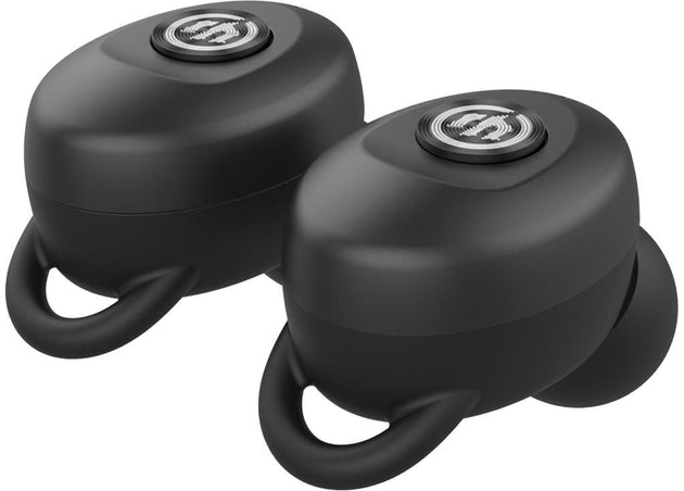 Wicked Audio Axoma black earbuds with ear-hook wing tips