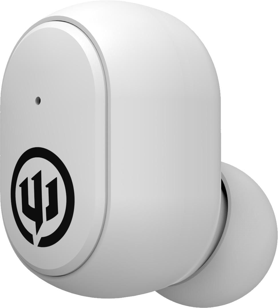 Wicked Audio Embr white earbud with logo detail